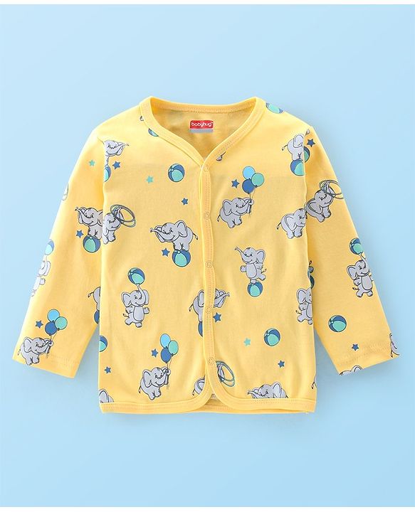 Babyhug 100% Cotton Full Sleeves Elephant Print Front Open Vests Pack of 3 - Multicolour