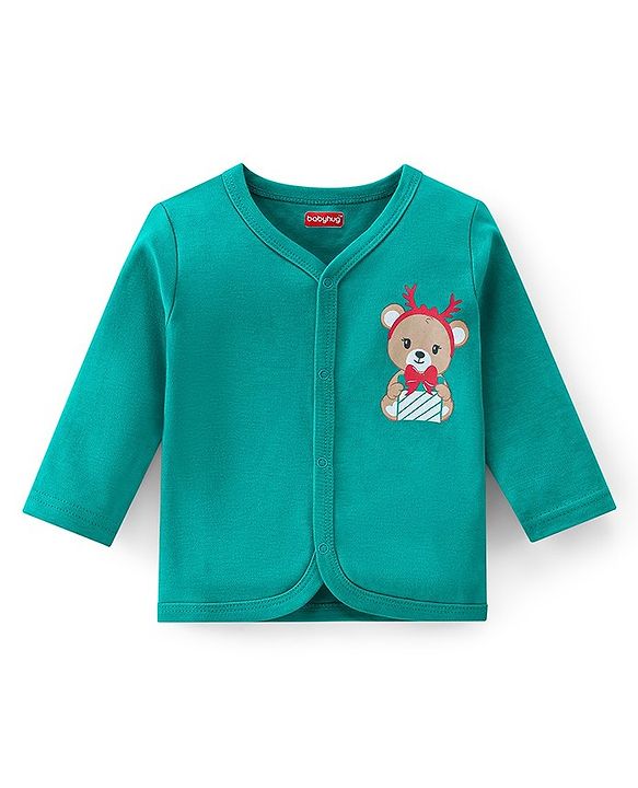 Babyhug 100% Cotton Full Sleeves Front Open Vests Reindeer & Christmas Print Pack of 3- Blue Green & Red