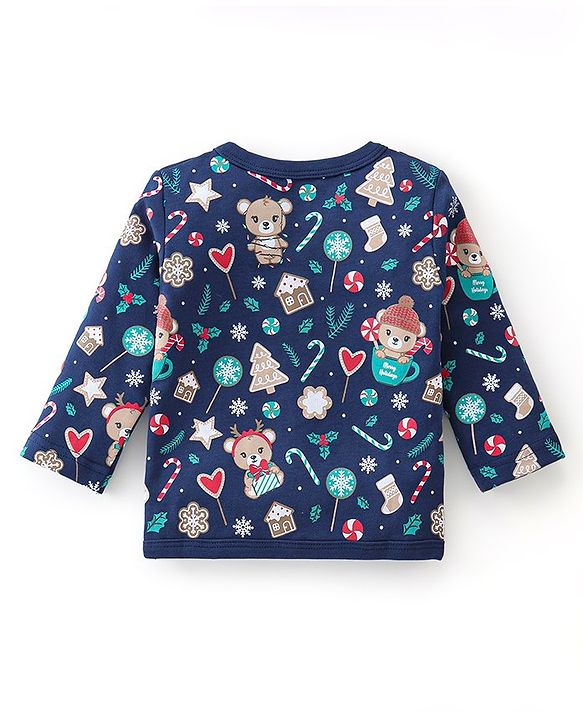 Babyhug 100% Cotton Full Sleeves Front Open Vests Reindeer & Christmas Print Pack of 3- Blue Green & Red
