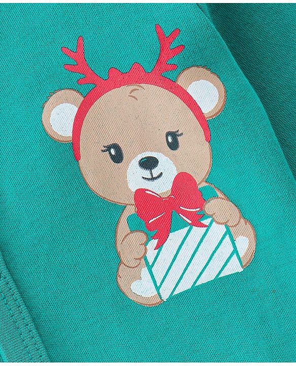 Babyhug 100% Cotton Full Sleeves Front Open Vests Reindeer & Christmas Print Pack of 3- Blue Green & Red