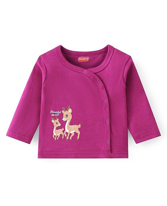 Babyhug 100% Cotton Interlock Knit Full Sleeves Vest Deer Print - Multicolor