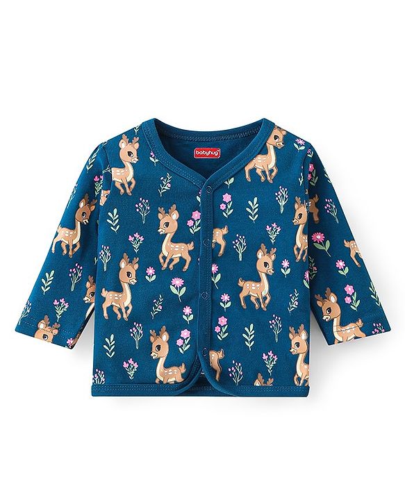 Babyhug 100% Cotton Interlock Knit Full Sleeves Vest Deer Print - Multicolor