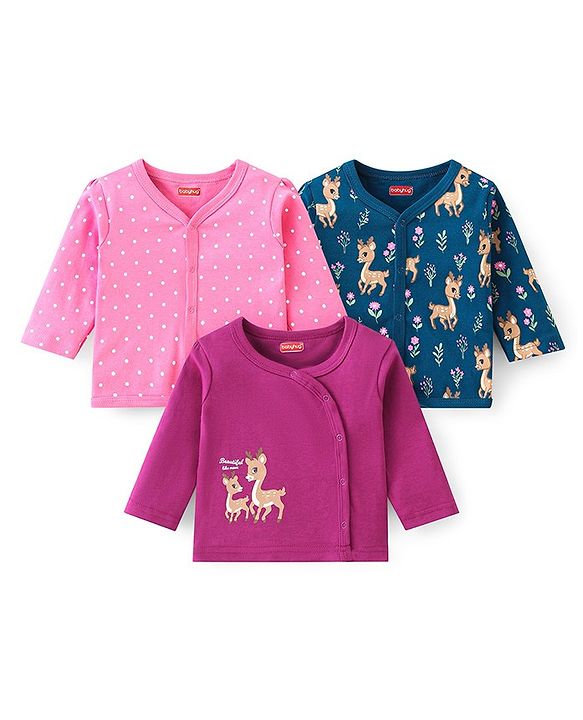 Babyhug 100% Cotton Interlock Knit Full Sleeves Vest Deer Print - Multicolor