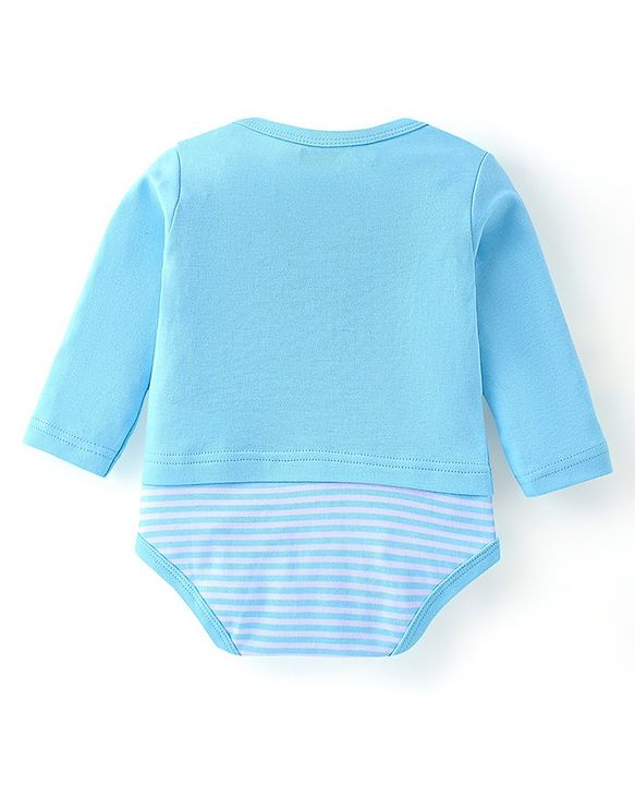 Babyhug 100% Cotton Full Sleeves Onesie Elephant Print - Blue