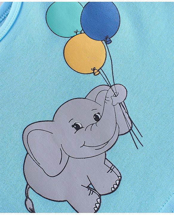 Babyhug 100% Cotton Full Sleeves Onesie Elephant Print - Blue