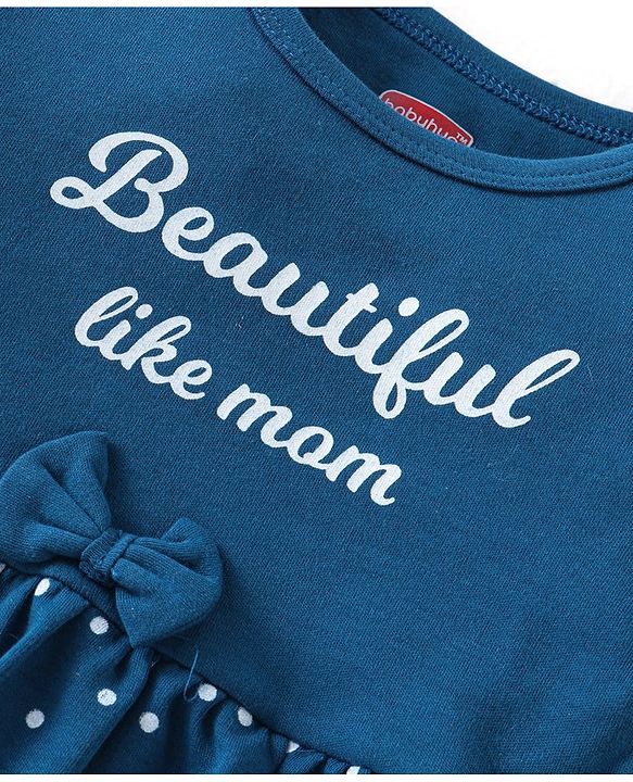 Babyhug 100% Cotton Interlock Knit Full Sleeves Onesie Polka Dot & Text Print - Navy Blue