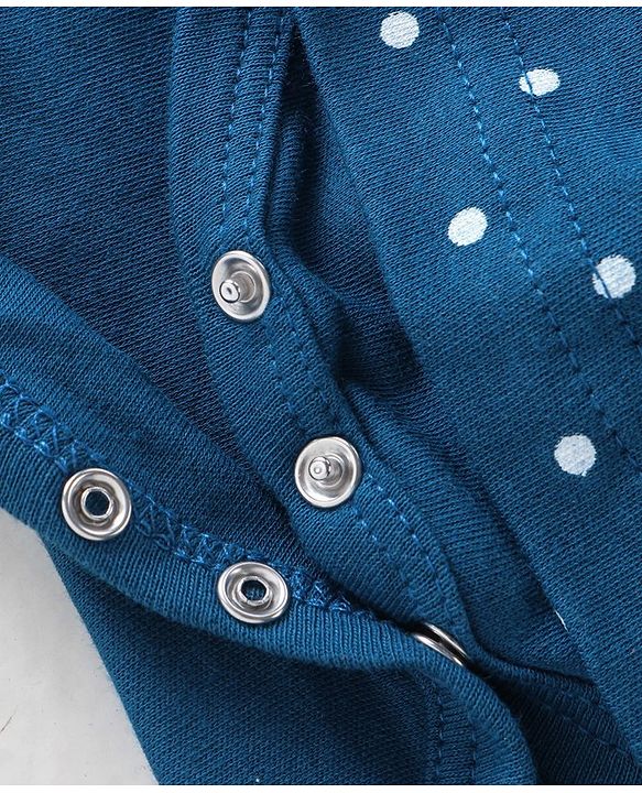 Babyhug 100% Cotton Interlock Knit Full Sleeves Onesie Polka Dot & Text Print - Navy Blue