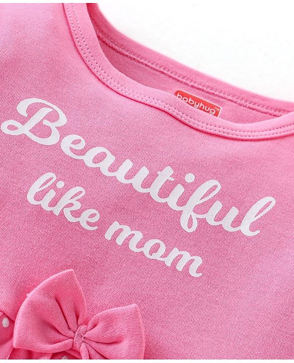 Babyhug 100% Cotton Interlock Knit Full Sleeves Onesie Polka Dot & Text Print - Pink