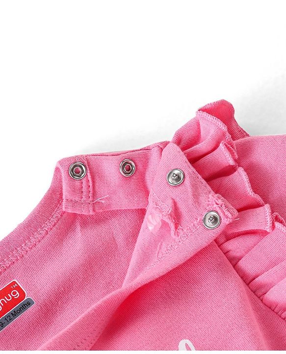 Babyhug 100% Cotton Interlock Knit Full Sleeves Onesie Polka Dot & Text Print - Pink