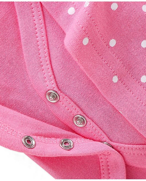 Babyhug 100% Cotton Interlock Knit Full Sleeves Onesie Polka Dot & Text Print - Pink