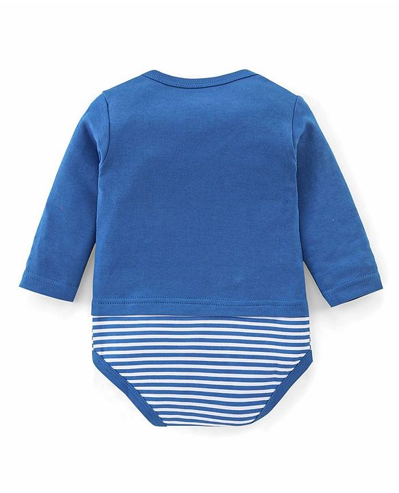 Babyhug 100% Cotton Knit Full Sleeves Onesie Elephant Print - Blue