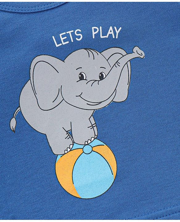 Babyhug 100% Cotton Knit Full Sleeves Onesie Elephant Print - Blue