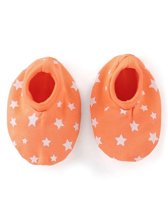 Babyhug 100% Cotton Knit Stars Printed Mittens & Booties Set - Orange