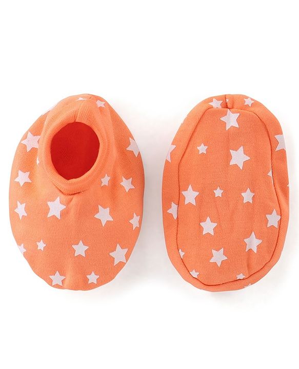 Babyhug 100% Cotton Knit Stars Printed Mittens & Booties Set - Orange