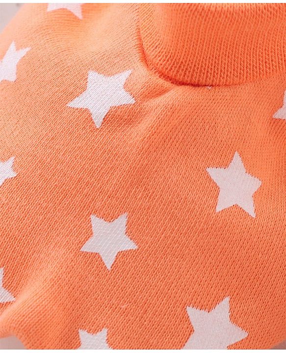 Babyhug 100% Cotton Knit Stars Printed Mittens & Booties Set - Orange
