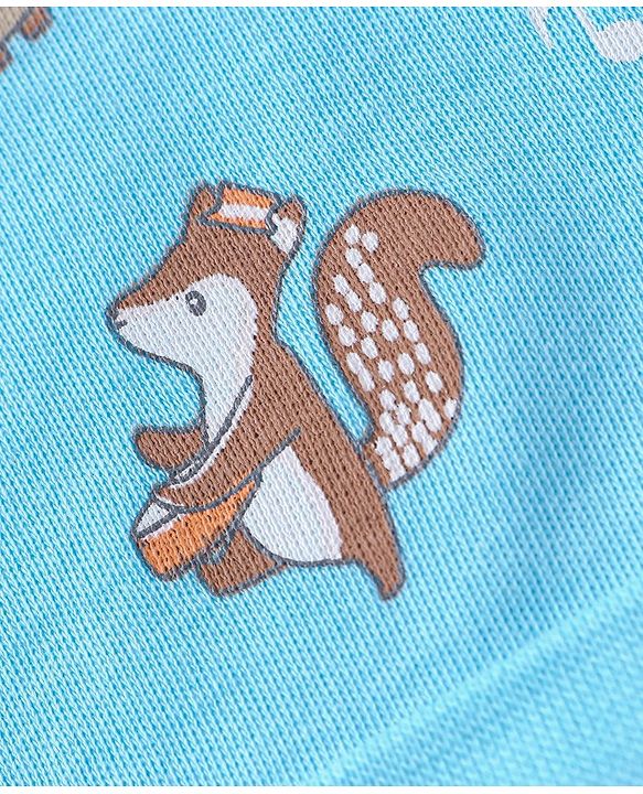 Babyhug 100% Cotton Cap with Knot Squirrel Print Blue - Diameter 17 cm