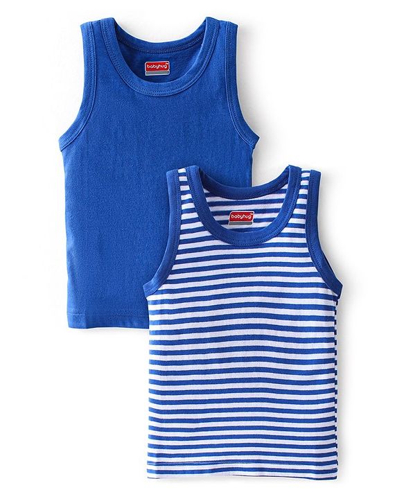 Babyhug 100% Cotton Sleeveless Sando Striped Pack of 2 - Blue