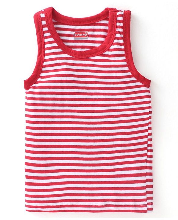 Babyhug 100% Cotton Knit Sleeveless Stripes  Sando Pack of 2 - Red