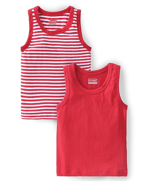 Babyhug 100% Cotton Knit Sleeveless Stripes  Sando Pack of 2 - Red