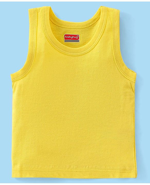 Babyhug 100% Cotton Knit Sleeveless Striped & Solid Sando Pack of 2 - Yellow