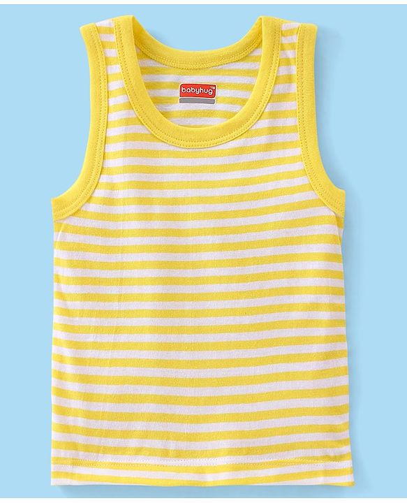 Babyhug 100% Cotton Knit Sleeveless Striped & Solid Sando Pack of 2 - Yellow