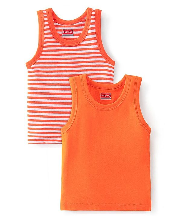 Babyhug 100% Cotton Sleeveless Sando Striped Pack of 2 - Orange