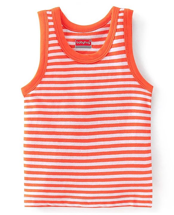 Babyhug 100% Cotton Sleeveless Sando Striped Pack of 2 - Orange