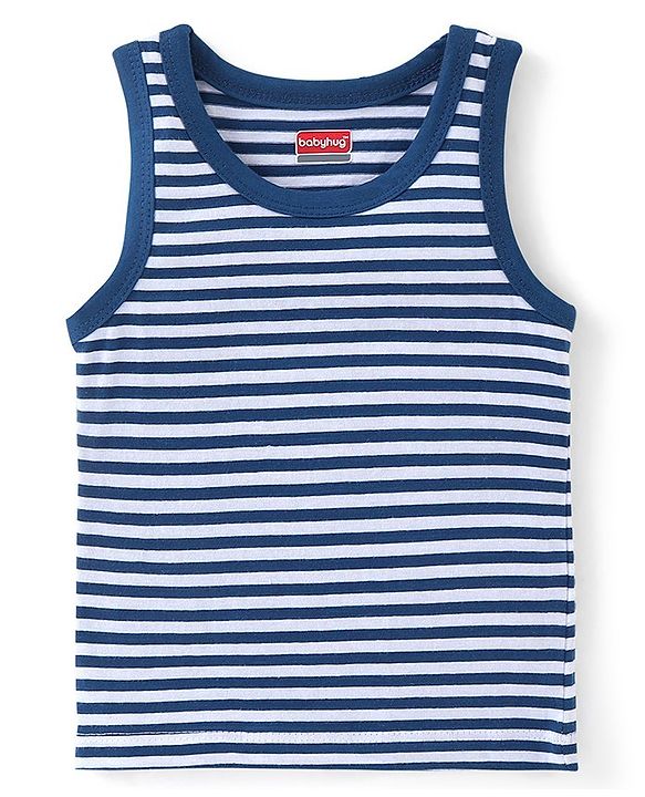 Babyhug 100% Cotton Sleeveless Solid & Striped Sando Pack of 2 - Navy Blue
