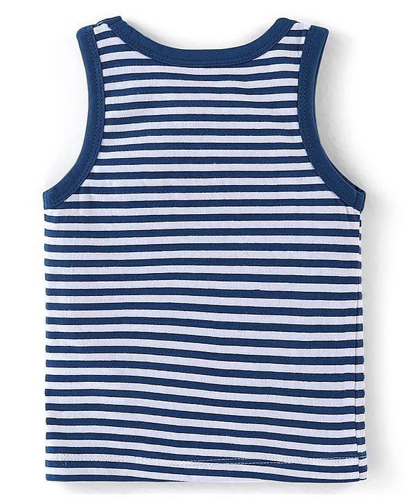 Babyhug 100% Cotton Sleeveless Solid & Striped Sando Pack of 2 - Navy Blue