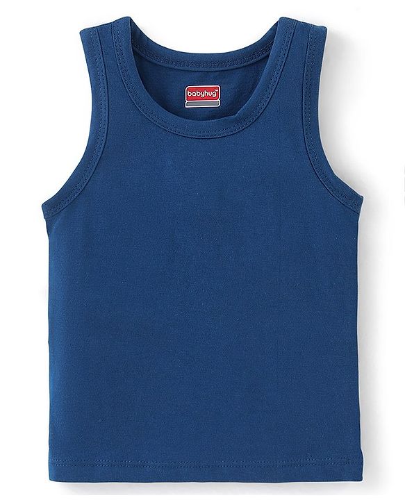 Babyhug 100% Cotton Sleeveless Solid & Striped Sando Pack of 2 - Navy Blue