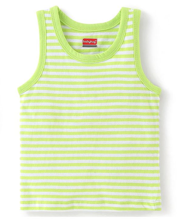 Babyhug 100% Cotton Sleeveless Solid & Striped Sando Pack of 2 - Lime Green