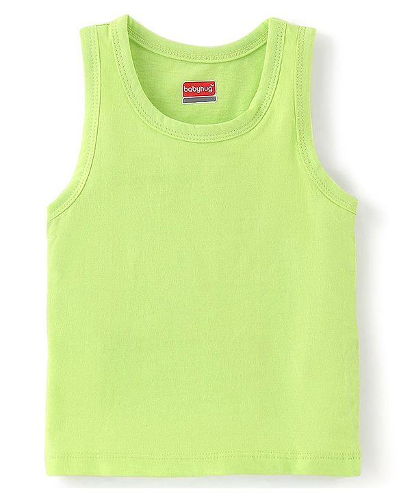 Babyhug 100% Cotton Sleeveless Solid & Striped Sando Pack of 2 - Lime Green