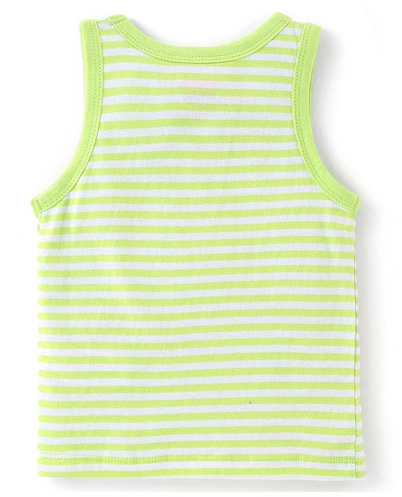 Babyhug 100% Cotton Sleeveless Solid & Striped Sando Pack of 2 - Lime Green