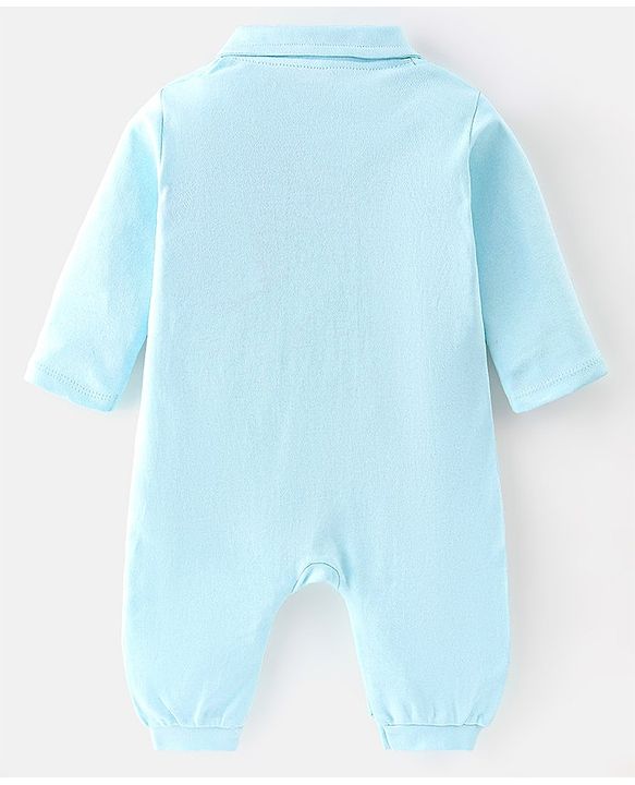Babyhug 100% Cotton Interlock Knit Full Sleeves Romper Animal Print - Blue