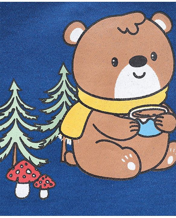 Babyhug 100% Cotton Full Sleeves Onesie with Lounge Pant Bear Print - Blue
