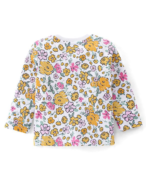 Babyhug Cotton Knit Full Sleeves Night Suit With Floral Print - White