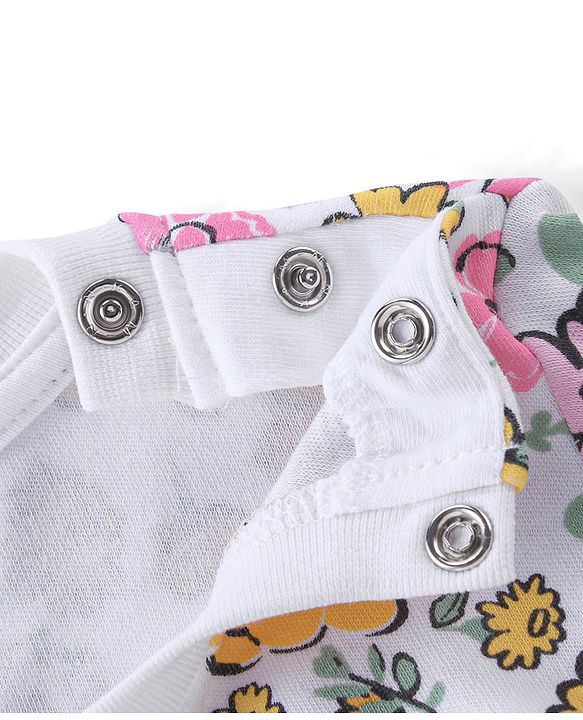 Babyhug Cotton Knit Full Sleeves Night Suit With Floral Print - White