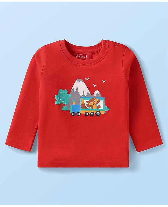 Babyhug Cotton Knit Full Sleeves Night Suit With Animal Print & Striped - Red