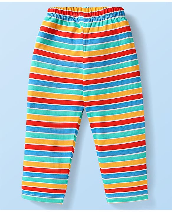 Babyhug Cotton Knit Full Sleeves Night Suit With Animal Print & Striped - Red