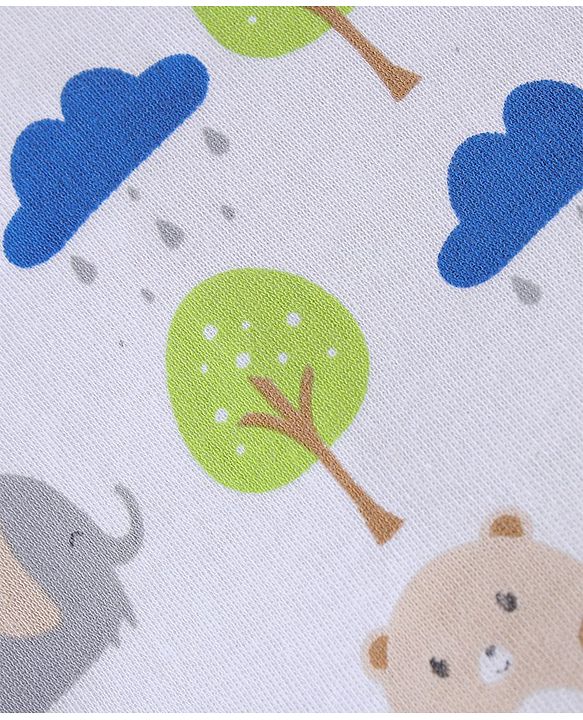 Babyhug Cotton Knit Full Sleeves Night Suit With Animals Print - White & Blue