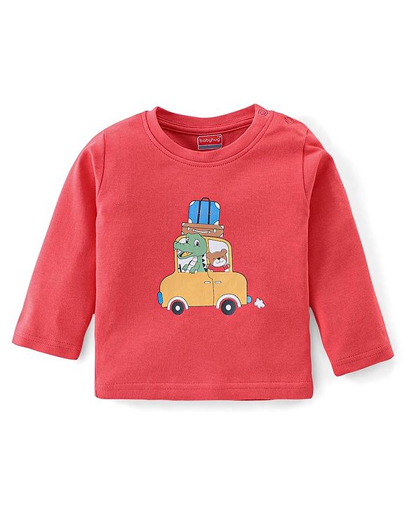 Babyhug Cotton Knit Full Sleeves Night Suit With Car Print - Red