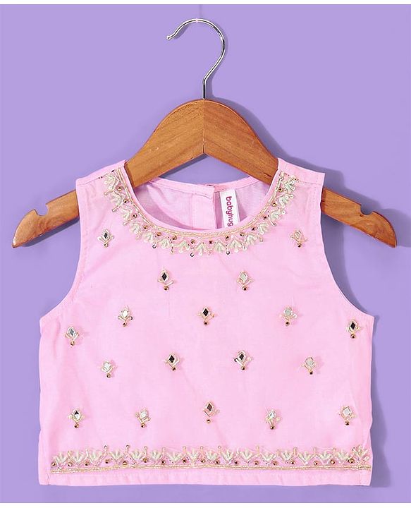 Babyhug Sleeveless Embroidered Choli with Net Embroidered Lehenga and Dupatta Set - Lime & Pink