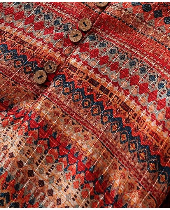 Babyhug Full Sleeves Printed Dhari Kurta with Pyjama Set  - Rust