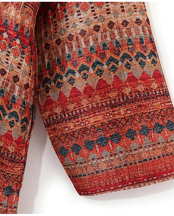 Babyhug Full Sleeves Printed Dhari Kurta with Pyjama Set  - Rust