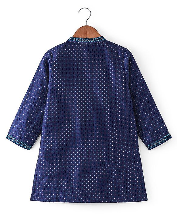 Babyhug Full Sleeves Lurex Butti Embroidered Kurta Pyjama Set - Teal Blue