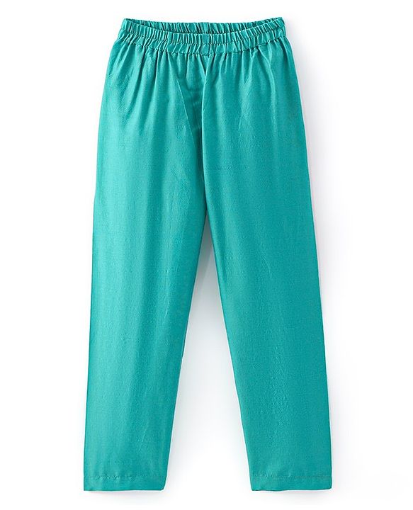 Babyhug Full Sleeves Lurex Butti Embroidered Kurta Pyjama Set - Teal Blue