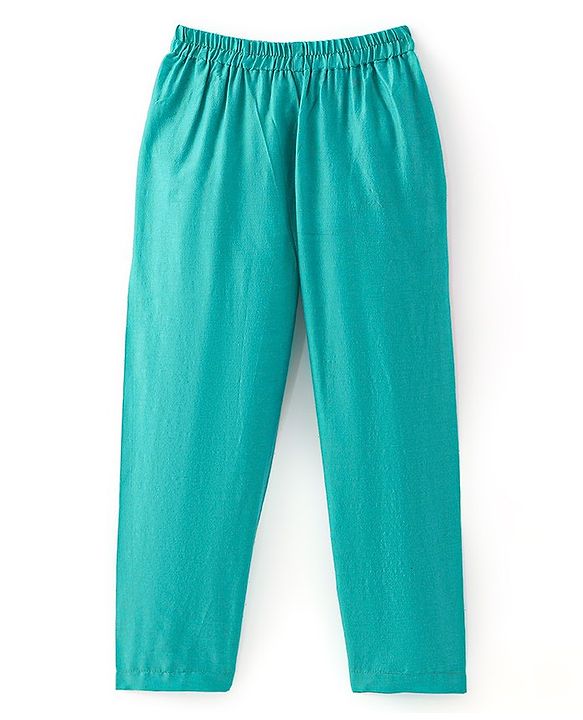 Babyhug Full Sleeves Lurex Butti Embroidered Kurta Pyjama Set - Teal Blue