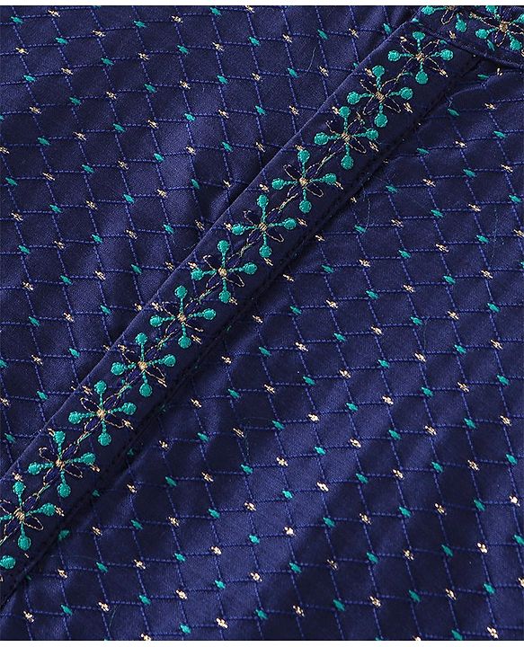 Babyhug Full Sleeves Lurex Butti Embroidered Kurta Pyjama Set - Teal Blue