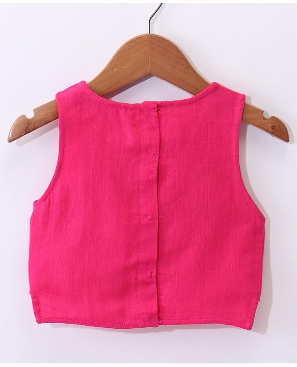 Babyhug Sleeveless Chanderi Embroidered Top & Tiered Lehenga with Lace Border Dupatta - Fuschia