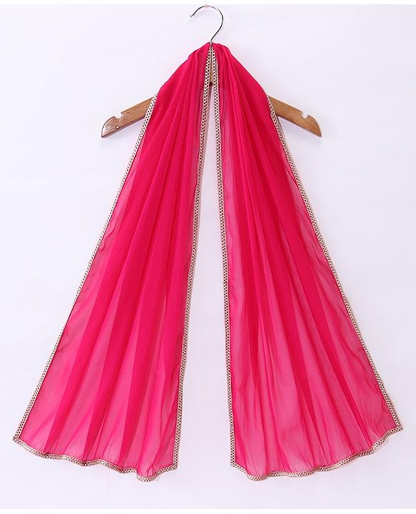 Babyhug Sleeveless Chanderi Embroidered Top & Tiered Lehenga with Lace Border Dupatta - Fuschia